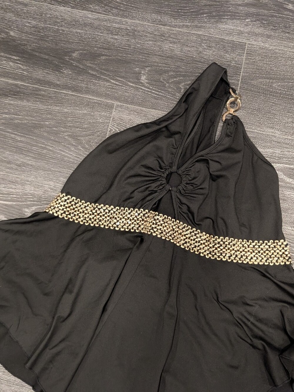 Black Women’s Halter Top with Gold Chain Detail